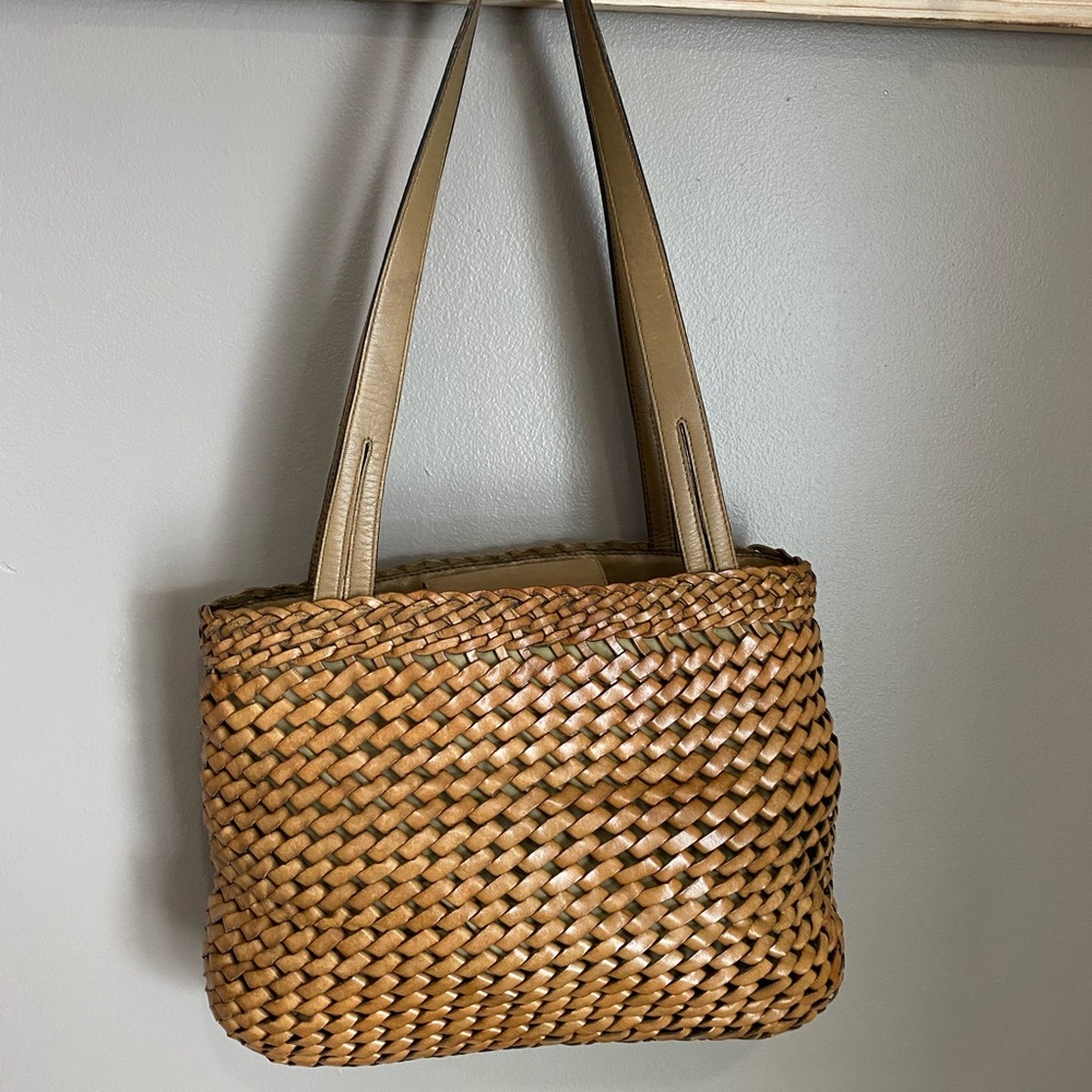 Pre-owned Fossil Liberty tan crossover purse genuine leather handbag boho